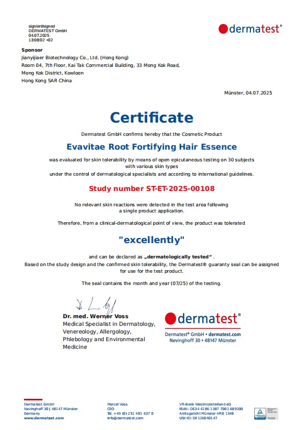 Evavitae Root Fortifying Hair Essence Certificate